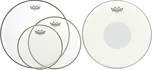 Remo Ambassador Clear 3 قطع Tom Pack - 10/12/16 بوصة + Remo Emperor X Drumhead - 14 بوصة - مع قيمة النقطة السوداء in Saudi Arabia
