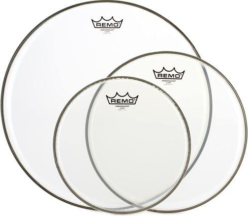 Remo Ambassador Clear 3 قطع Tom Pack - 10/12/16 بوصة + Remo Emperor X Drumhead - 14 بوصة - مع قيمة النقطة السوداء in Saudi Arabia