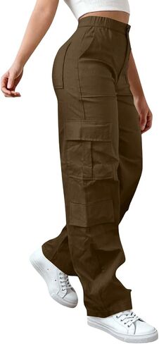 Cargo Pants Women High Waisted Baggy Wide Leg Stretchy Lightweight Hiking Trousers with Pocket Casual Comfy Fall Outfits in Saudi Arabia