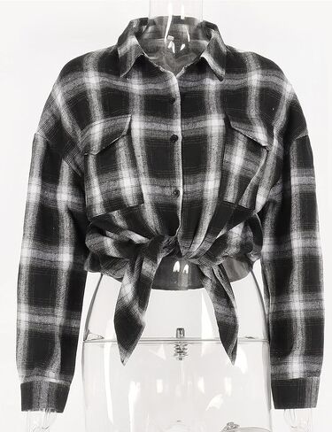 Zontroldy Womens Flannel Plaid Shirts Oversized Lightweight Buffalo Plaid Button Down Shirt Blouse Tops in Kuwait