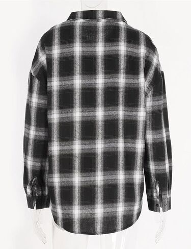 Zontroldy Womens Flannel Plaid Shirts Oversized Lightweight Buffalo Plaid Button Down Shirt Blouse Tops in Kuwait