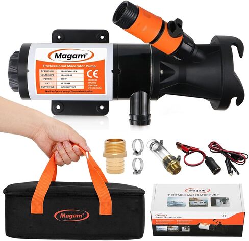 RV Macerator Pump 12V,12GPM Suction 3.2 feet Lift 10 feet with Garden Hose Discharge Port,Quick Release Sewage Pump with Fresh Water Rinse and Manual Crushing Function,for Boat Marine RV Campe in Kuwait