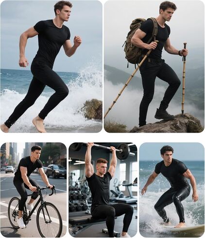 Men's Compression Pants with Pocket Running Leggings Sports Tights Cool Dry Workout Athletic Base Layer Underwear in Saudi Arabia