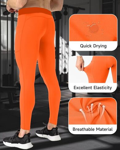 Men's Compression Pants with Pocket Running Leggings Sports Tights Cool Dry Workout Athletic Base Layer Underwear in Saudi Arabia