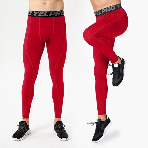 Men's Compression Pants with Pocket Running Leggings Sports Tights Cool Dry Workout Athletic Base Layer Underwear in Saudi Arabia