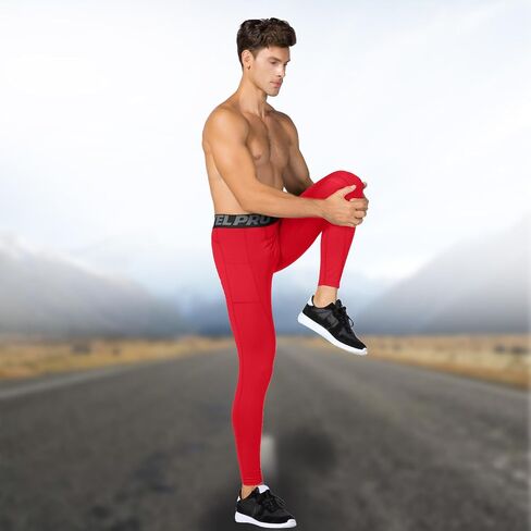 Men's Compression Pants with Pocket Running Leggings Sports Tights Cool Dry Workout Athletic Base Layer Underwear in Saudi Arabia