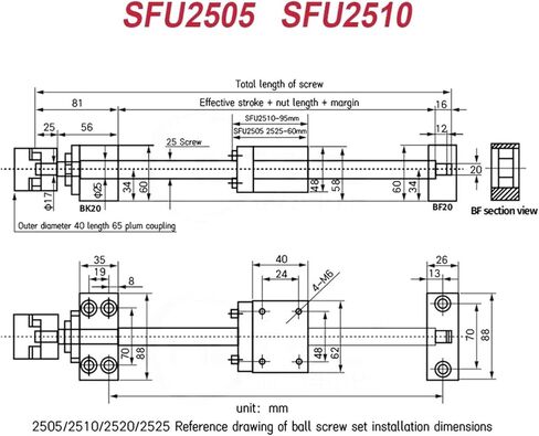DIA 25mm Ball Screw Kit SFU2505 / SFU2510 200-1000MM C7 + BK20 BF20 + DSG25H + اقتران لجهاز التوجيه CNC (SFU2510 KIT ، 350 مم) in Saudi Arabia
