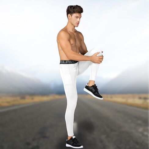 Men's Compression Pants with Pocket Running Leggings Sports Tights Cool Dry Workout Athletic Base Layer Underwear in Saudi Arabia