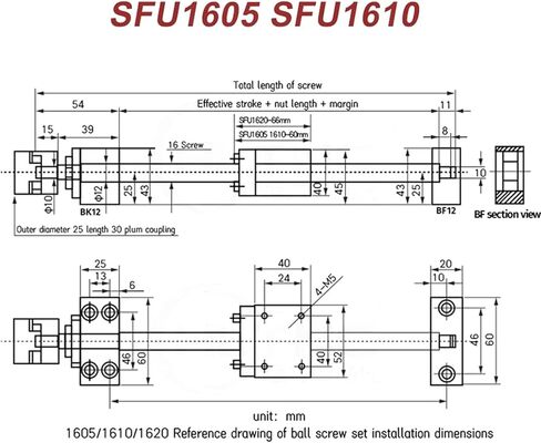 1 Set Set 16mm Ball Screw SFU1605 / SFU1610 مع محامل الكرة المفردة 5 مم / 10 مم لل CNC (SFU1610،1500mm) in Saudi Arabia