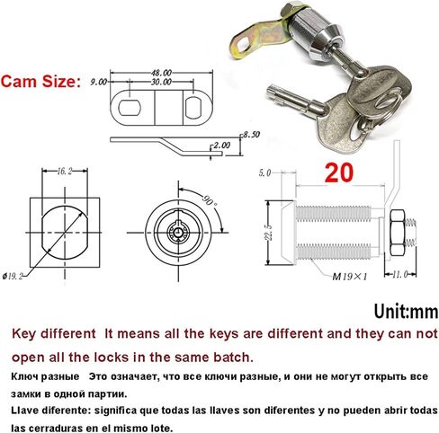 قفل كام كام الخزانة لخبراء النقد مربع معدات مربع مع مفتاح نحاسي عالي الأمان DIY الأجهزة RARELOCK MMS364 1PCS (20mm-kd-sh03) in Kuwait
