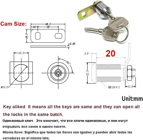 قفل كام كام الخزانة لخبراء النقد مربع معدات مربع مع مفتاح نحاسي عالي الأمان DIY الأجهزة RARELOCK MMS364 1PCS (20mm-kd-sh03) in Kuwait