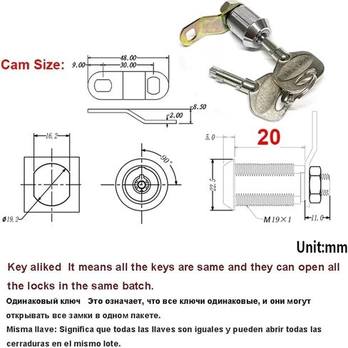 قفل كام كام الخزانة لخبراء النقد مربع معدات مربع مع مفتاح نحاسي عالي الأمان DIY الأجهزة RARELOCK MMS364 1PCS (20mm-kd-sh03) in Kuwait