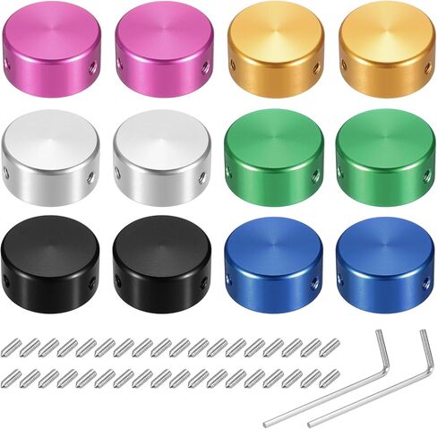 MECCANIXITY 12 Pcs Footswitch Toppers Guitar Pedal Button Caps Metal Footswitch Top Cover 3/8" Multi-Color for Guitar Effects Pedal Buttons, Silver, Black, Yellow, Green, Blue, Red in Saudi Arabia