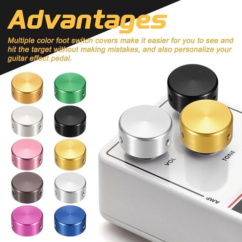 MECCANIXITY 12 Pcs Footswitch Toppers Guitar Pedal Button Caps Metal Footswitch Top Cover 3/8" Multi-Color for Guitar Effects Pedal Buttons, Silver, Black, Yellow, Green, Blue, Red in Saudi Arabia