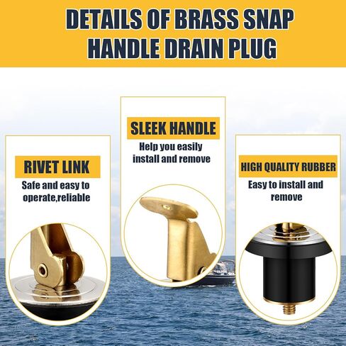 3 Pcs 5/8 Inch Baitwell Drain Plug Brass and Stainless Steel Snap Lock Boat Drain Plug Rubber for Boat Yacht Kayak Marine Livewells Baitwells in Saudi Arabia