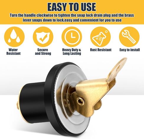 3 Pcs 5/8 Inch Baitwell Drain Plug Brass and Stainless Steel Snap Lock Boat Drain Plug Rubber for Boat Yacht Kayak Marine Livewells Baitwells in Saudi Arabia