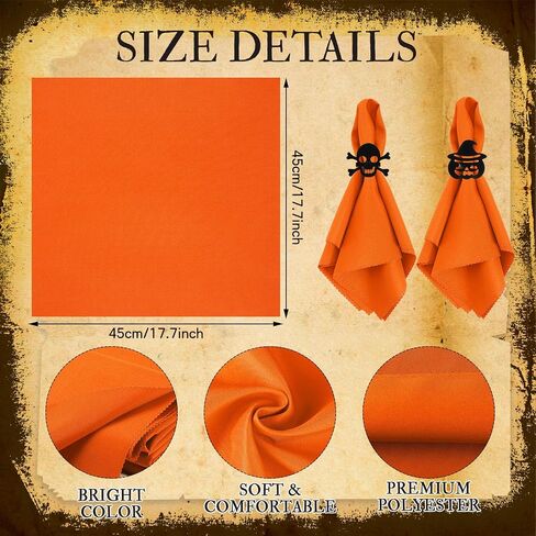 Bokon 8 Pack Summer Halloween Napkin Ring Set Fall Thanksgiving Metal Napkin Rings and Washable Dinner Napkins for Home Dinner Table Setting, Halloween Party Decorations(Ghost,Orange) in Saudi Arabia