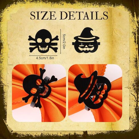 Bokon 8 Pack Summer Halloween Napkin Ring Set Fall Thanksgiving Metal Napkin Rings and Washable Dinner Napkins for Home Dinner Table Setting, Halloween Party Decorations(Ghost,Orange) in Saudi Arabia