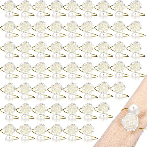 Molain 50Pcs Napkin Rings, Imitation Pearl Rose Holder Ring Metal Spring Table Setting Napkin Buckles for Formal or Casual Dinner Wedding Birthday Table Decorations, 1.6 Inch in Saudi Arabia
