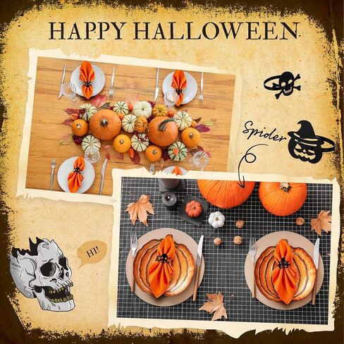 Bokon 8 Pack Summer Halloween Napkin Ring Set Fall Thanksgiving Metal Napkin Rings and Washable Dinner Napkins for Home Dinner Table Setting, Halloween Party Decorations(Ghost,Orange) in Saudi Arabia