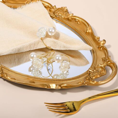 Molain 50Pcs Napkin Rings, Imitation Pearl Rose Holder Ring Metal Spring Table Setting Napkin Buckles for Formal or Casual Dinner Wedding Birthday Table Decorations, 1.6 Inch in Saudi Arabia