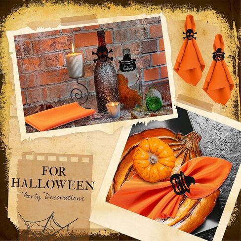 Bokon 8 Pack Summer Halloween Napkin Ring Set Fall Thanksgiving Metal Napkin Rings and Washable Dinner Napkins for Home Dinner Table Setting, Halloween Party Decorations(Ghost,Orange) in Saudi Arabia