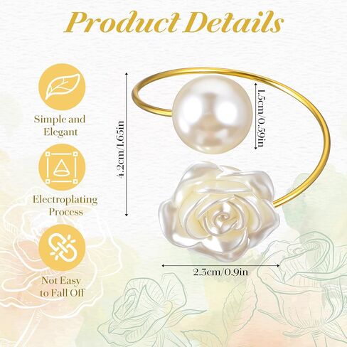 Molain 50Pcs Napkin Rings, Imitation Pearl Rose Holder Ring Metal Spring Table Setting Napkin Buckles for Formal or Casual Dinner Wedding Birthday Table Decorations, 1.6 Inch in Saudi Arabia