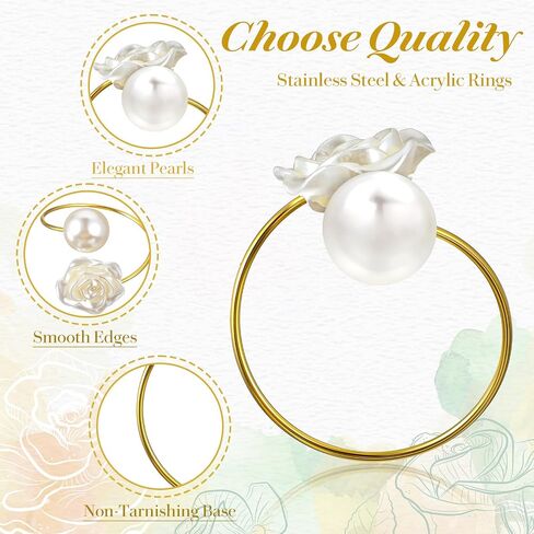 Molain 50Pcs Napkin Rings, Imitation Pearl Rose Holder Ring Metal Spring Table Setting Napkin Buckles for Formal or Casual Dinner Wedding Birthday Table Decorations, 1.6 Inch in Saudi Arabia
