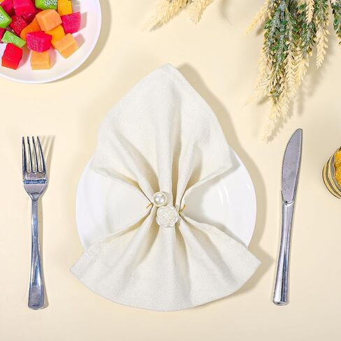 Molain 50Pcs Napkin Rings, Imitation Pearl Rose Holder Ring Metal Spring Table Setting Napkin Buckles for Formal or Casual Dinner Wedding Birthday Table Decorations, 1.6 Inch in Saudi Arabia