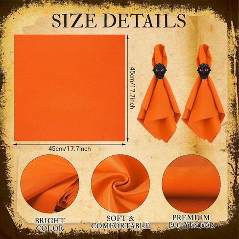 Bokon 8 Pack Summer Halloween Napkin Ring Set Fall Thanksgiving Metal Napkin Rings and Washable Dinner Napkins for Home Dinner Table Setting, Halloween Party Decorations(Ghost,Orange) in Saudi Arabia