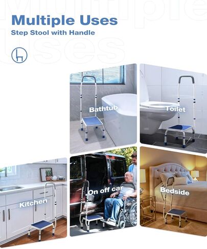 GreenChief Medical Step Stool with Handle for Adults, Metal Foot Stool with Handrail for Bedside, Kitchen, Truck, Bathroom (Heavy Duty 500 Lbs Support) in Kuwait