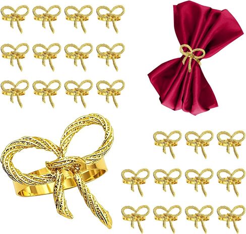 Napkin Rings Set of 24 Rose Gold Bow Napkin Rings Bulk,Pink Metal Napkin Holders for Cloth Napkins,Rustic Napkin Ring for Farmhouse Dining Table Decor,Christmas Bow Tie Napkin Ring Holders in Saudi Arabia