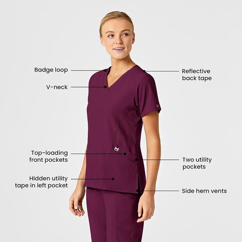 WonderWink W123 Women’s Stylized V-Neck Scrub Top — Wine, 2X in Saudi Arabia