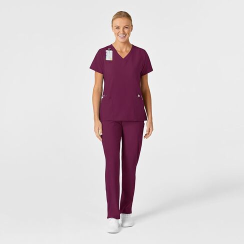 WonderWink W123 Women’s Stylized V-Neck Scrub Top — Wine, 2X in Saudi Arabia