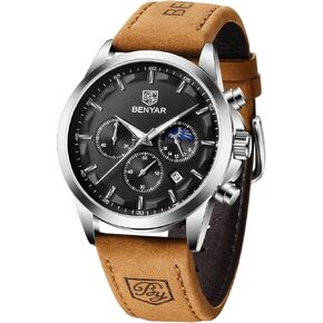 BY BENYAR Watches for Men Chronograph Waterproof Men's Wrist Watches Business Work Casual Sport Fashion Blue Leather Mens Dress Watch Unique Elegant Gifts for Men in Saudi Arabia