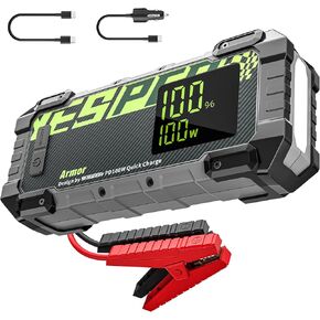 Yesper Car Battery Jump Starter ، 3000A Portable Jumper Starter مع شاحن سيارة 100W ، شاشة LED ، صندوق القفز 20000 مللي أمبير (محرك ديزل 8L غاز 8L) ، حزمة قفزة 12V مع الداعم ، ضوء LED in Kuwait