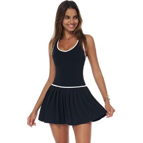 ABOCIW WOMNS Square Neck Mesh Tennis Tennis Dress Brate في Bra و Shorts Racerack Workout Golf Athletic Dress مع جيب in Kuwait