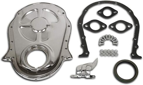 لـ 66-90 Chevy BB 396 402 427 454 مجموعة تغطية سلسلة التوقيت W/توقيت Tab Chrome (أسود) in Kuwait