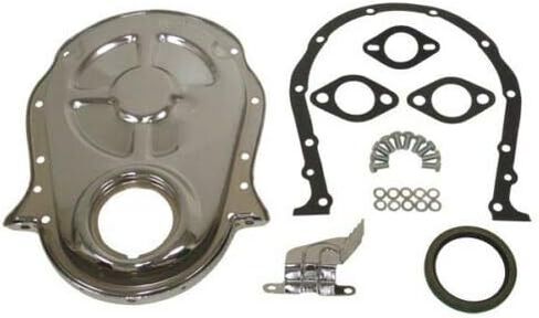 لـ 66-90 Chevy BB 396 402 427 454 مجموعة تغطية سلسلة التوقيت W/توقيت Tab Chrome (أسود) in Kuwait