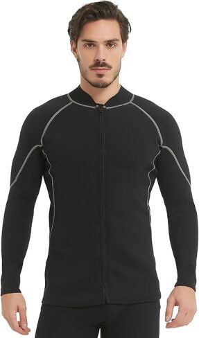 Lemorecn Men Wetsuit Top ، سترة النيوبرين الطويلة ذات الأكمام الطويلة 2 مم للغوص وركوب الأمواج والغطس والرياضات المائية in Kuwait