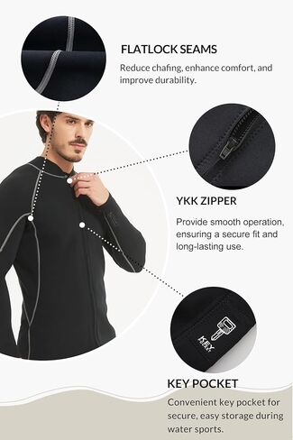 Lemorecn Men Wetsuit Top ، سترة النيوبرين الطويلة ذات الأكمام الطويلة 2 مم للغوص وركوب الأمواج والغطس والرياضات المائية in Kuwait