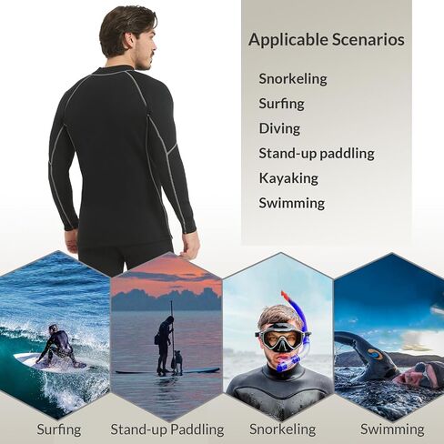Lemorecn Men Wetsuit Top ، سترة النيوبرين الطويلة ذات الأكمام الطويلة 2 مم للغوص وركوب الأمواج والغطس والرياضات المائية in Kuwait