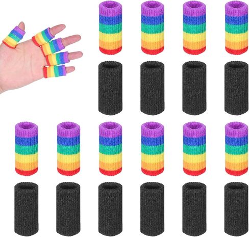 20 pcs الكروشيه إصبع إصبع أصبع أصابع الاصبع يتنفس الكروشيه مرنة الأكمام أصابع أصابع البصرة حماة أحواض إصبع لأكمام إصبع الرياضة للكتابة ، 10 أسود و 10 قوس قزح in Saudi Arabia