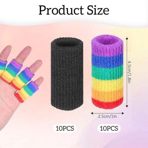 20 pcs الكروشيه إصبع إصبع أصبع أصابع الاصبع يتنفس الكروشيه مرنة الأكمام أصابع أصابع البصرة حماة أحواض إصبع لأكمام إصبع الرياضة للكتابة ، 10 أسود و 10 قوس قزح in Saudi Arabia