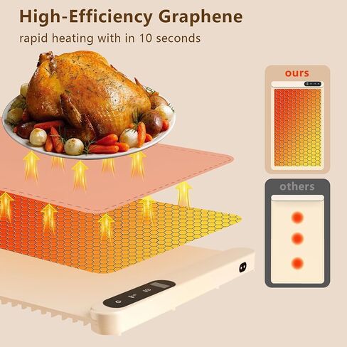 Portable Food Warming Mat - Full Surface Graphene Heating Silicone Roll-Up Design Food Warmers for Parties Buffet & Home Daily Use 6 Temperature Settings & 6 Hour Timer in Saudi Arabia