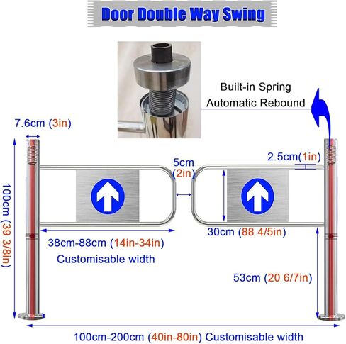 باب التأرجح التلقائي أحادي الاتجاه-بوابة مدخل من الفولاذ المقاوم للصدأ مع آلية أمان محملة بنابض ، وعرضها 59 "، ومثالية لمحلات السوبر ماركت والمناطق ذات الحركة العالية in Kuwait