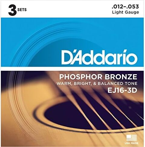 D'Addario EJ16-3D Phosphor Bronze Acoustic Guitar Strings, Light, 3 Sets in Saudi Arabia