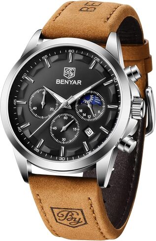 BY BENYAR Watches for Men Chronograph Waterproof Men's Wrist Watches Business Work Casual Sport Fashion Blue Leather Mens Dress Watch Unique Elegant Gifts for Men in Saudi Arabia
