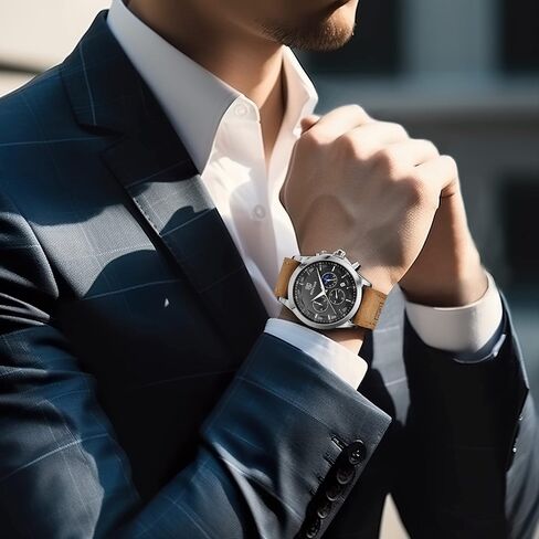 BY BENYAR Watches for Men Chronograph Waterproof Men's Wrist Watches Business Work Casual Sport Fashion Blue Leather Mens Dress Watch Unique Elegant Gifts for Men in Saudi Arabia