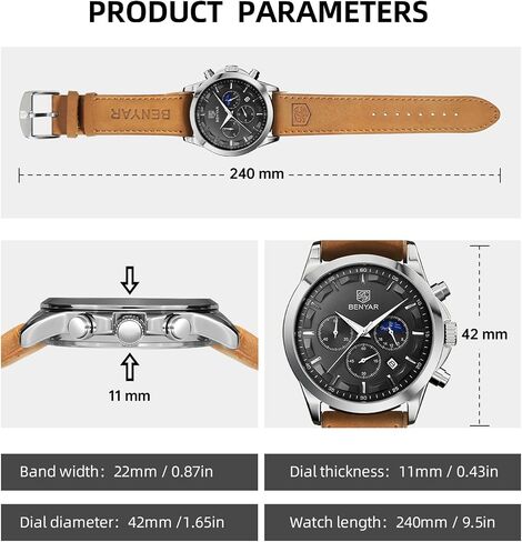BY BENYAR Watches for Men Chronograph Waterproof Men's Wrist Watches Business Work Casual Sport Fashion Blue Leather Mens Dress Watch Unique Elegant Gifts for Men in Saudi Arabia
